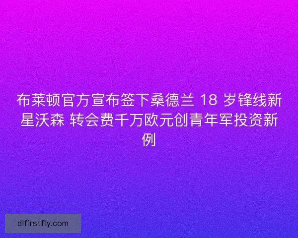 布莱顿官方宣布签下桑德兰 18 岁锋线新星沃森 转会费千万欧元创青年军投资新例